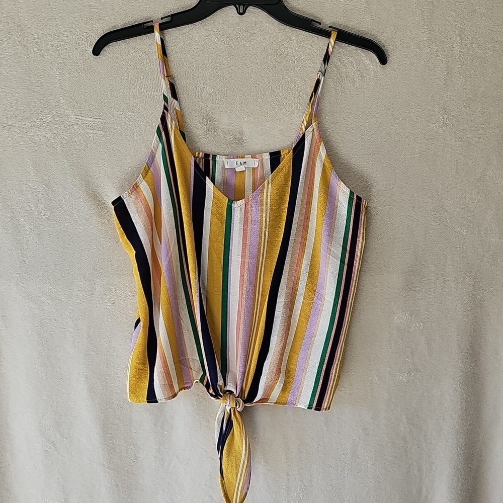 E&M‎ Striped Babydoll Tie Front Cami Tank Top L
